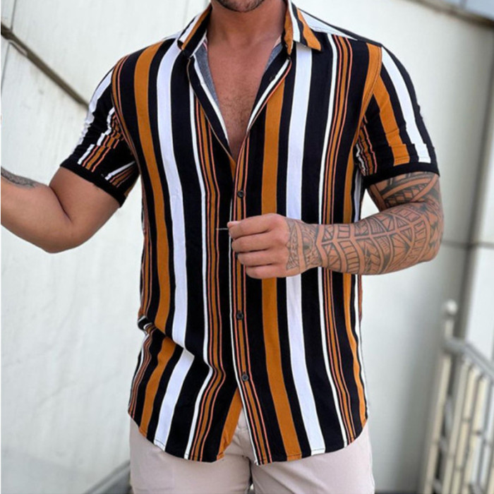 Men's Fashion Striped Casual Loose Short Sleeve Street Top