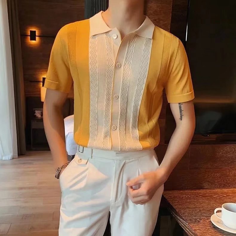 Men's Fashion Casual Stylish Knitted Striped Shirt