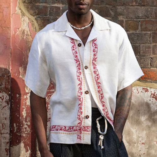 Mens Floral Print Vacation Casual Short Sleeve Retro Thin Simple Blouse & Shirts
