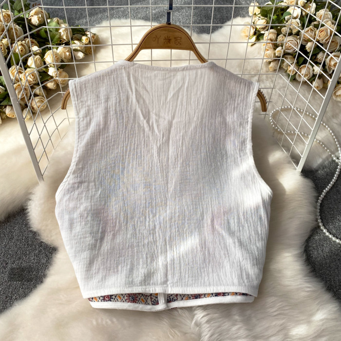 Ethnic Style V-neck Embroidery Floral Sleeveless Waistcoat Female Almighty Holiday Beach Vests