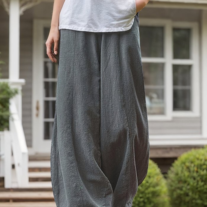 Solid Color Baggy Harem Pants, Casual Elastic Waist Comfy Daily Wear Pants With Pocket, Women's Clothing
