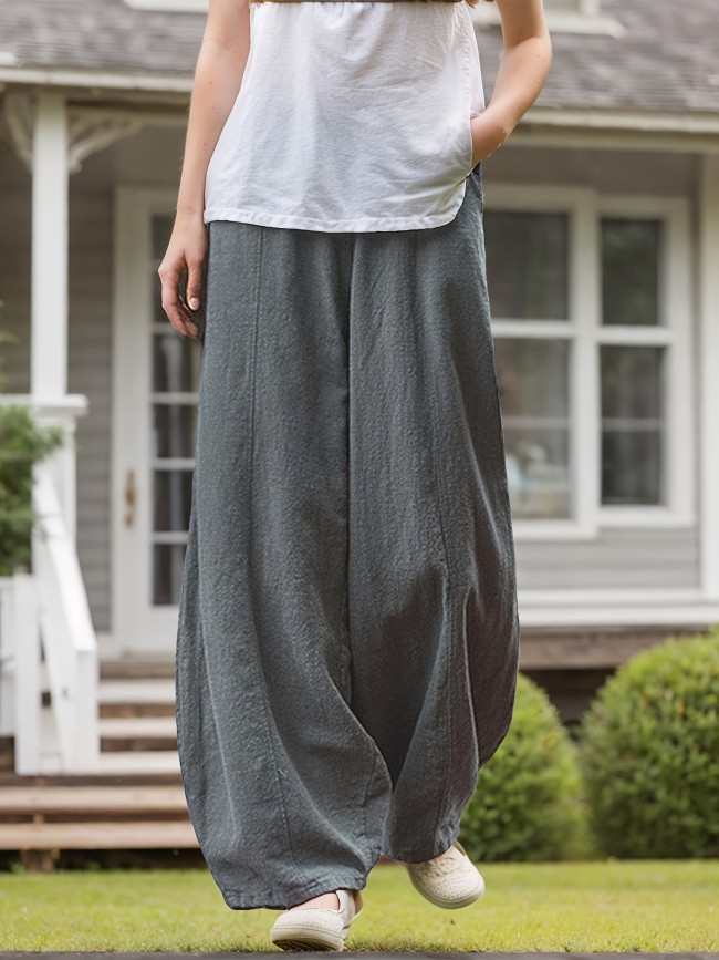 Solid Color Baggy Harem Pants, Casual Elastic Waist Comfy Daily Wear Pants With Pocket, Women's Clothing