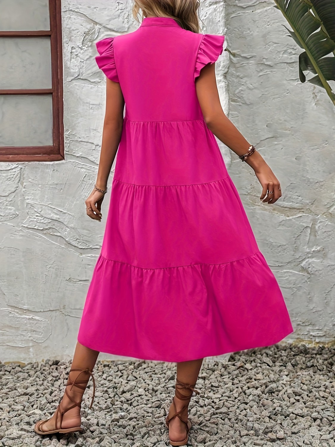 Summer Short Sleeve Casual Loose Dress Woman Solid Ruffles Vestidos Fashion V-Neck Dresses main image 1