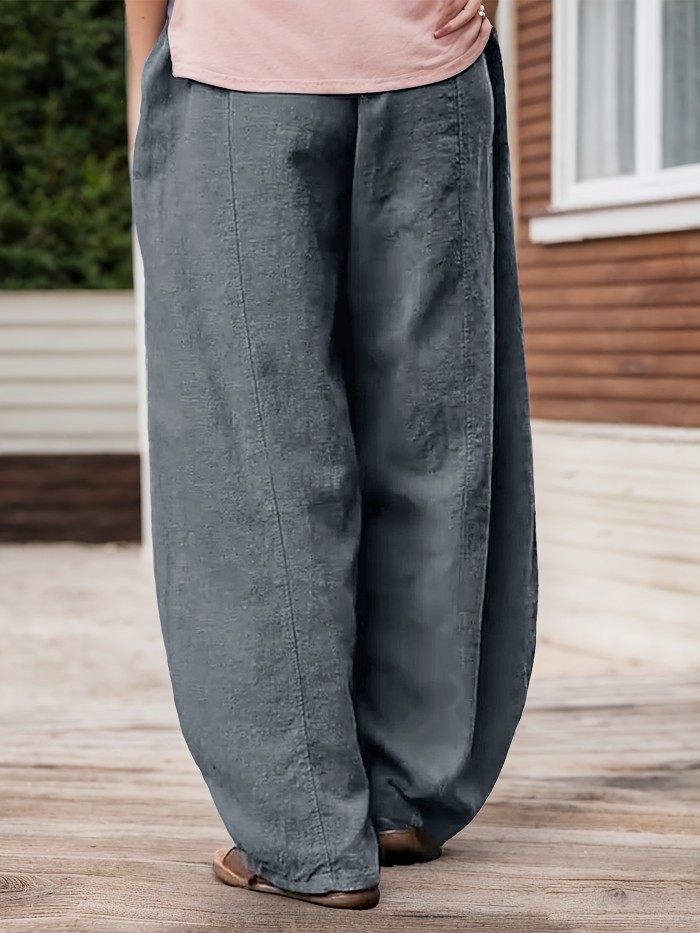Solid Color Baggy Harem Pants, Casual Elastic Waist Comfy Daily Wear Pants With Pocket, Women's Clothing