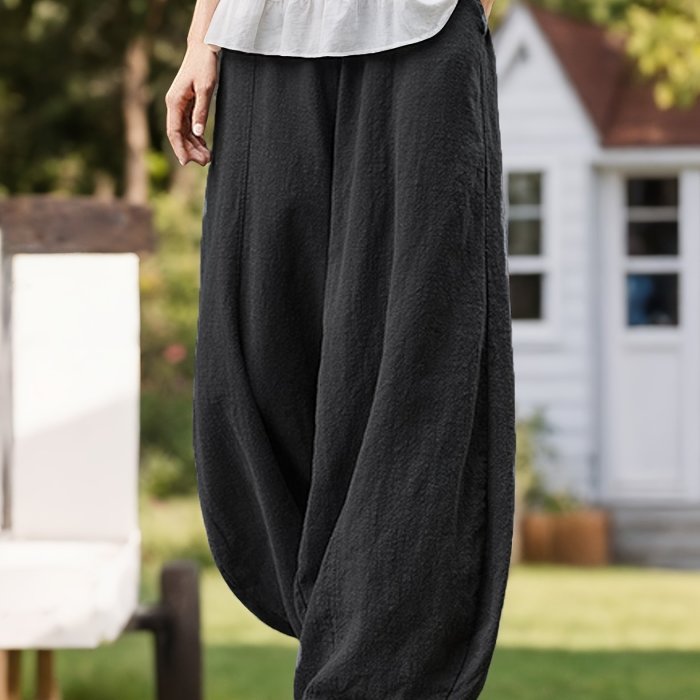Solid Color Baggy Harem Pants, Casual Elastic Waist Comfy Daily Wear Pants With Pocket, Women's Clothing