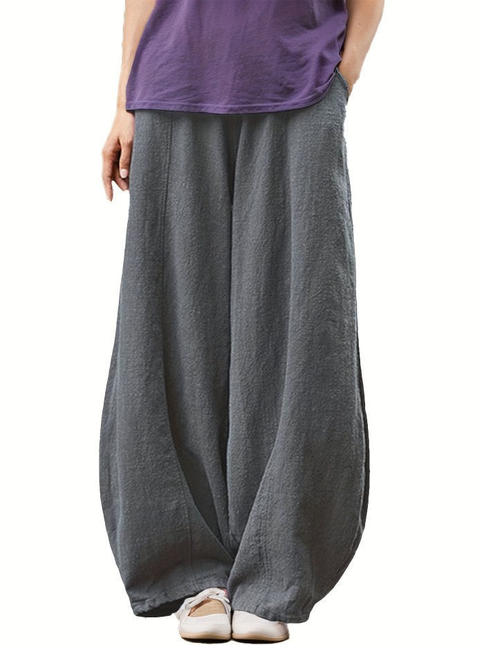 Solid Color Baggy Harem Pants, Casual Elastic Waist Comfy Daily Wear Pants With Pocket, Women's Clothing
