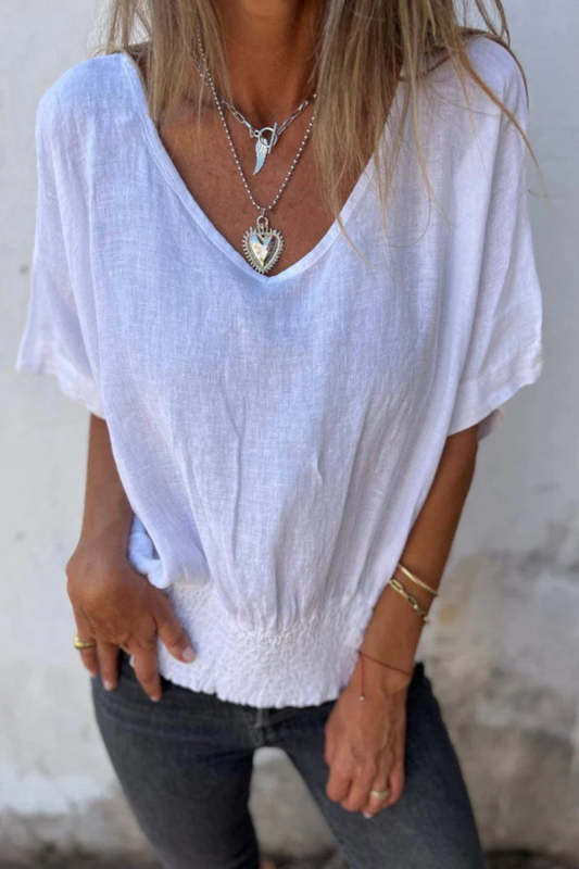 Casual Simplicity Solid V Neck T-Shirts