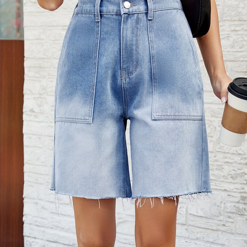 Womens Jean Shorts Knee Length 2024 Trendy Y2k High Waisted Wide Leg Casual Summer Shorts with Pockets