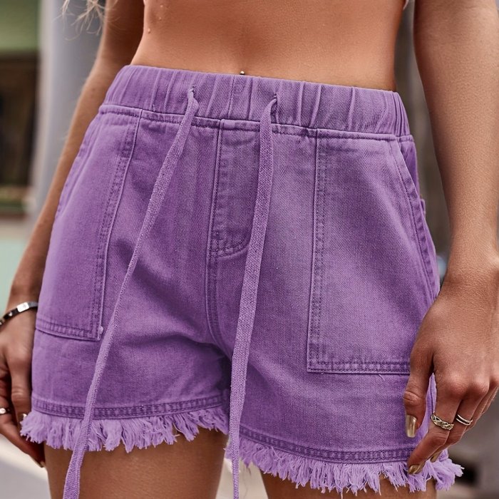 Womens Casual Shorts Summer Drawstring Elastic Waist Comfy Shorts with Pockets
