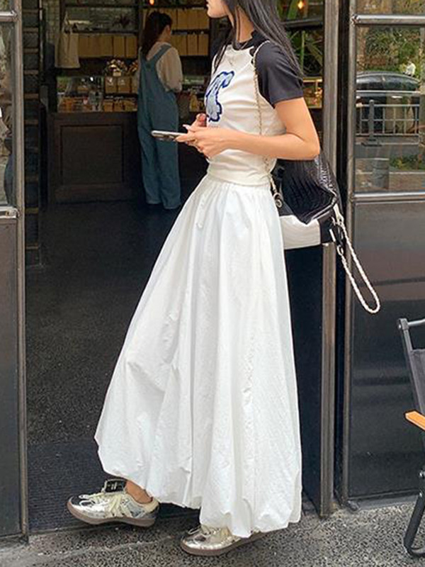 A-Line High Waisted Elasticity Solid Color Split-Joint Skirts