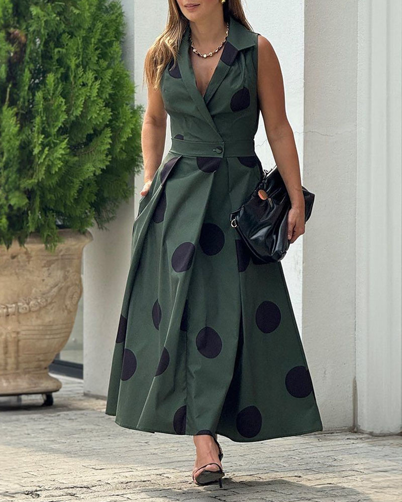 Polka-Dot Sleeveless Tie-Back Dress