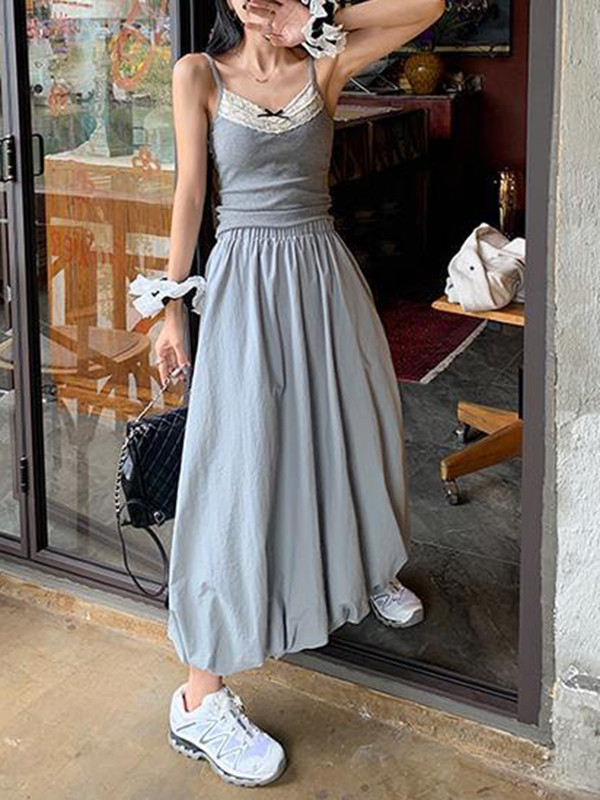 A-Line High Waisted Elasticity Solid Color Split-Joint Skirts