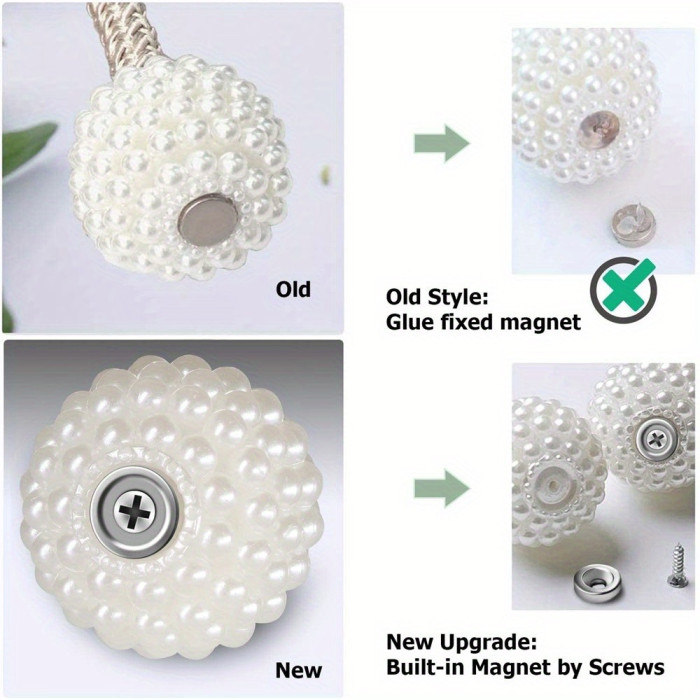 2pcs Minimalist Faux Pearl Magnetic Curtains Tiebacks Strong Magnetic Buckle No Drilling Required Curtain Holdback