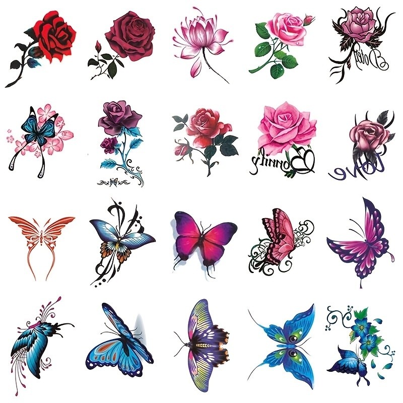 20pcs Color Temporary Tattoo Stickers, Waterproof And Long-lasting Tattoo Stickers, Suitable For Facial, Arm, Back, And Leg Body Art