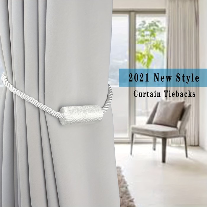 2pcs Strong Magnetic Curtain Tiebacks Outdoor Elegant Decorative Tie Backs Modern Rope Tiebacks For Drapes Window Curtain Holdbacks