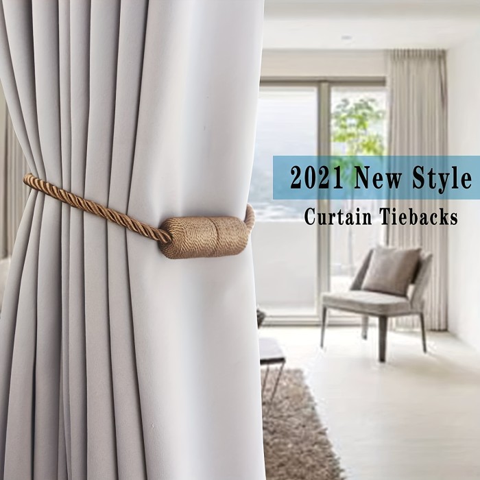 2pcs Strong Magnetic Curtain Tiebacks Outdoor Elegant Decorative Tie Backs Modern Rope Tiebacks For Drapes Window Curtain Holdbacks