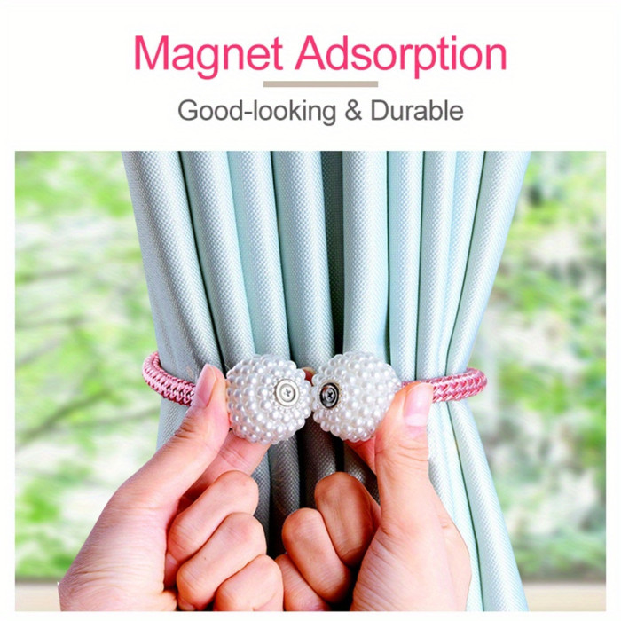 2pcs Minimalist Faux Pearl Magnetic Curtains Tiebacks Strong Magnetic Buckle No Drilling Required Curtain Holdback