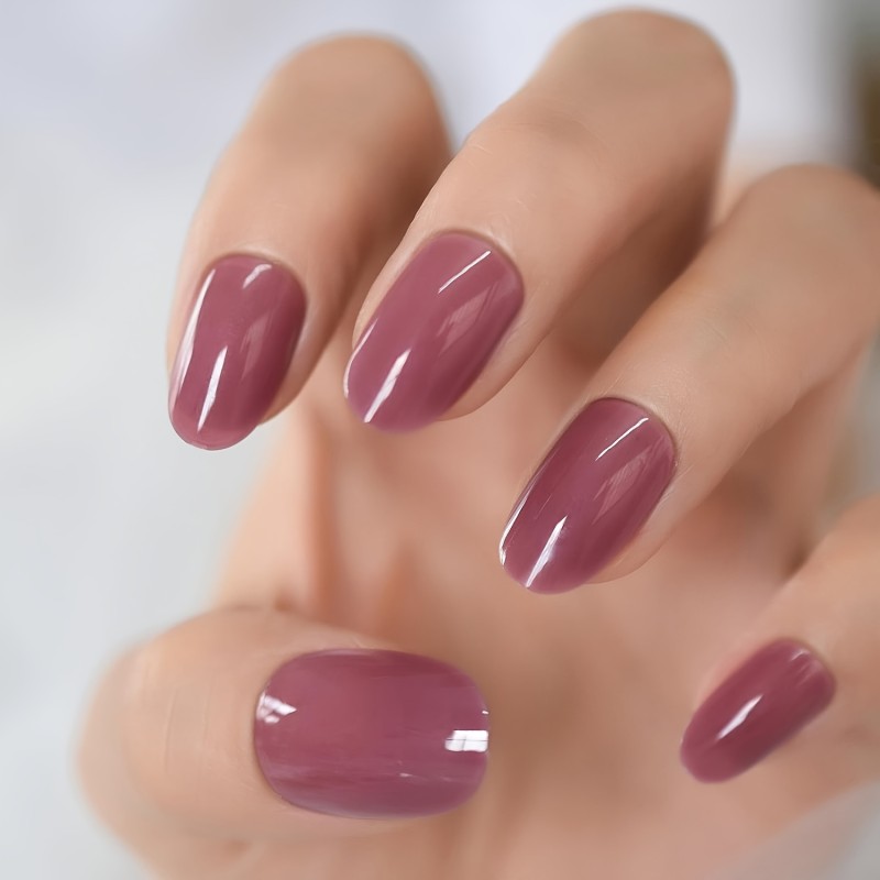 24pcs\u002Fset Mid-length Almond Press On Nails, Solid Color Glossy Fake Nail, Full Cover Nails For Women