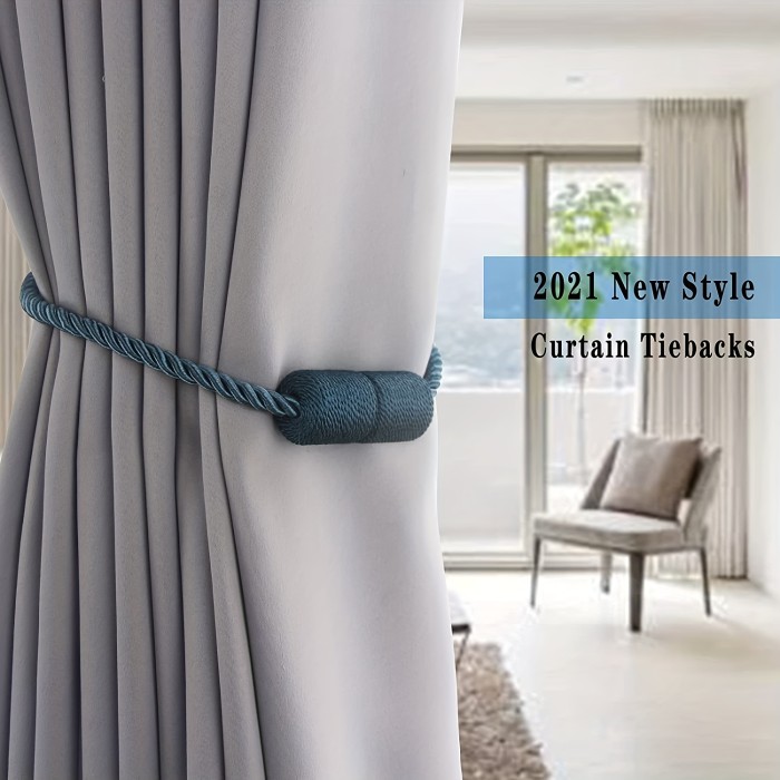 2pcs Strong Magnetic Curtain Tiebacks Outdoor Elegant Decorative Tie Backs Modern Rope Tiebacks For Drapes Window Curtain Holdbacks