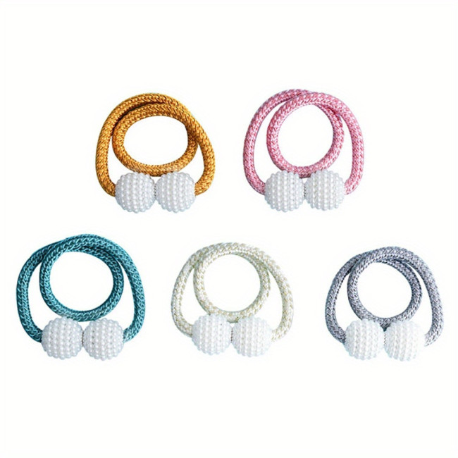 2pcs Minimalist Faux Pearl Magnetic Curtains Tiebacks Strong Magnetic Buckle No Drilling Required Curtain Holdback