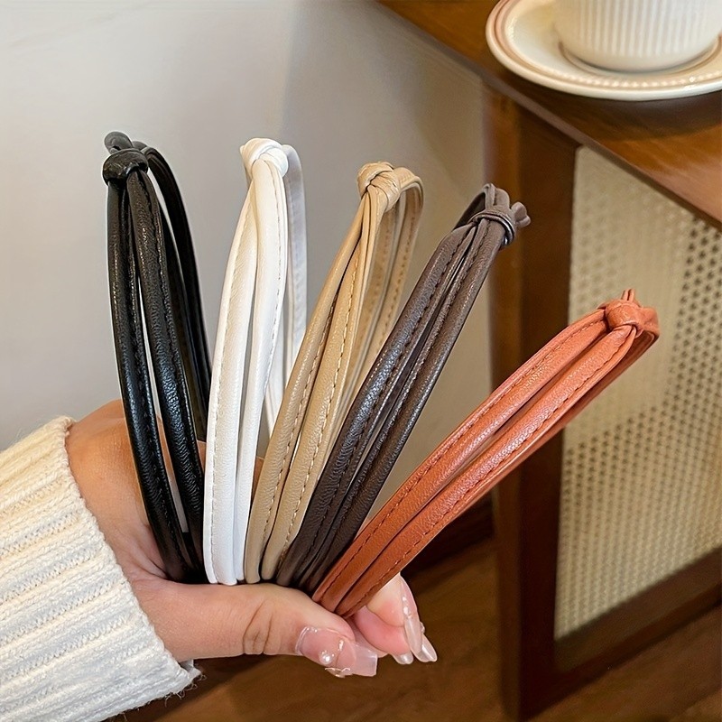 5PCS Autumn And Winter PU Leather Hairbands, Women's Cross Knot Wide Side Headband, Bowknot Non-slip Hoop Hair Bands Hair Accessories