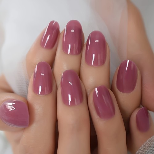 24pcs\u002Fset Mid-length Almond Press On Nails, Solid Color Glossy Fake Nail, Full Cover Nails For Women