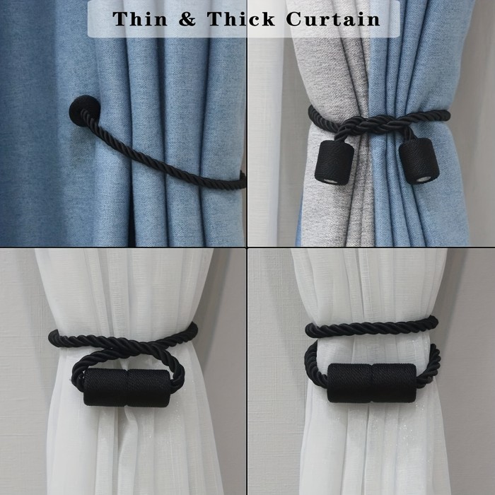 2pcs Strong Magnetic Curtain Tiebacks Outdoor Elegant Decorative Tie Backs Modern Rope Tiebacks For Drapes Window Curtain Holdbacks