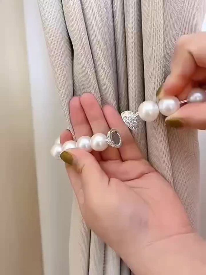 2pcs Stylish Magnetic Tiebacks for Curtains - Elegant Faux Pearl Beads Holdbacks for Bedroom and Living Room Home Decor