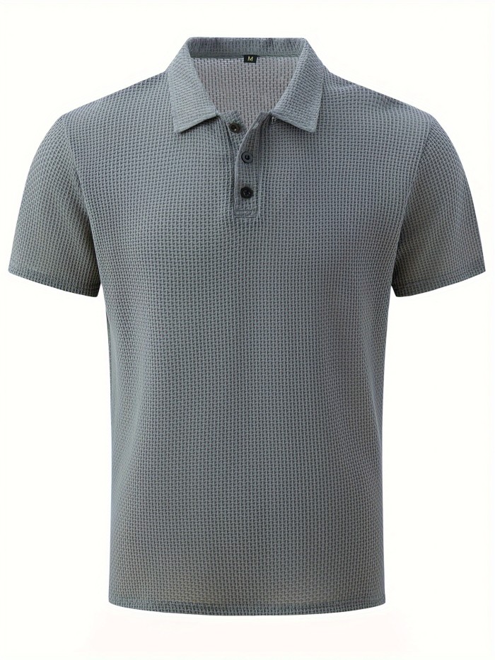 Mesh Comfy Men's Stretch Solid Short Sleeve Lapel Golf Shirt, Summer Outdoor, Gift For Men