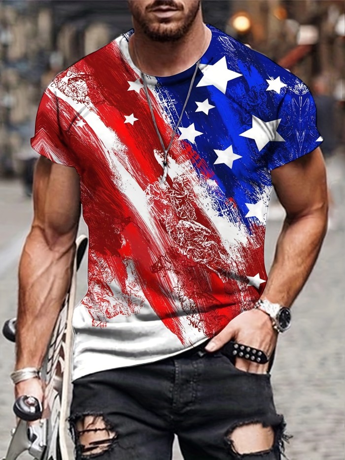 Independence Day US Flag Theme, Men's Novelty T-shirt, Trendy Vintage Tees For Summer