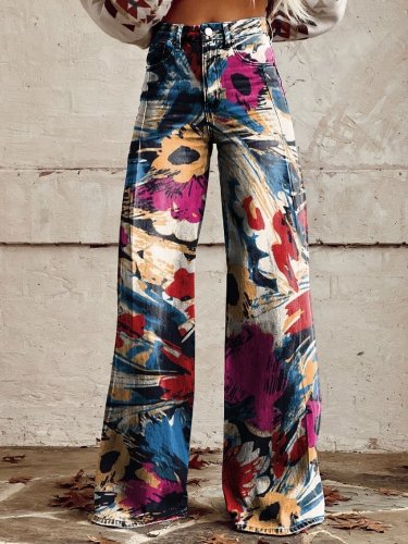 Women's Vintage Print Casual Wide Leg Pants