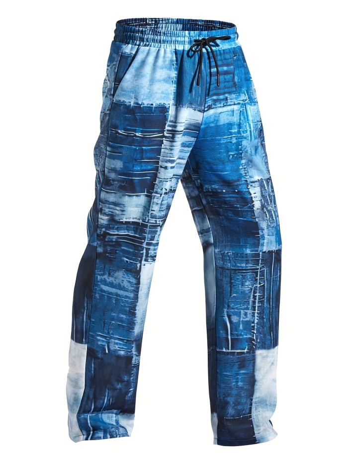 Men's Plaid Pattern Print Regular Fit Trousers With Drawstring, Fashionable And Chic Design, Casual And Comfy Pants For Outdoors Wear