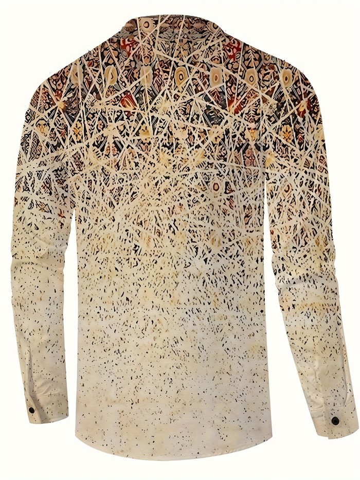 Men's Casual Printed Button Up Long Sleeve Henley Shirt