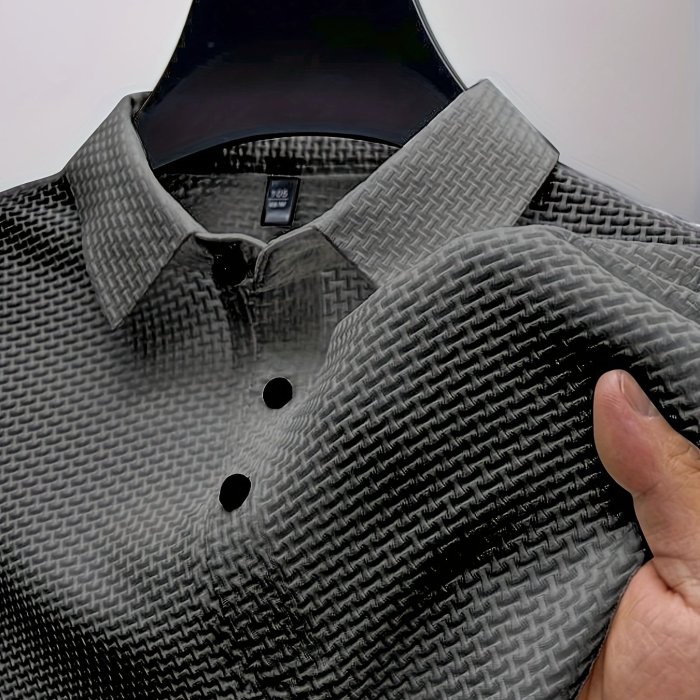 Mesh Comfy Men's Stretch Solid Short Sleeve Lapel Golf Shirt, Summer Outdoor, Gift For Men
