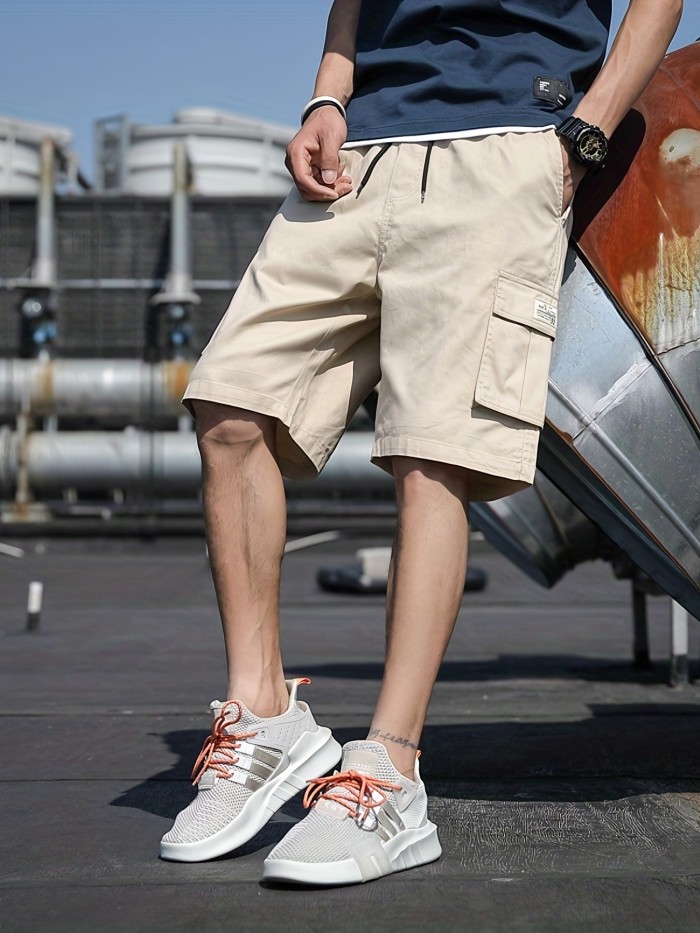 Men's Multi Pocket Cargo Shorts, Casual Waist Drawstring Cargo Shorts For Summer, Bermuda Shorts