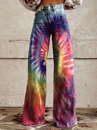 Women's Vintage Print Casual Wide Leg Pants