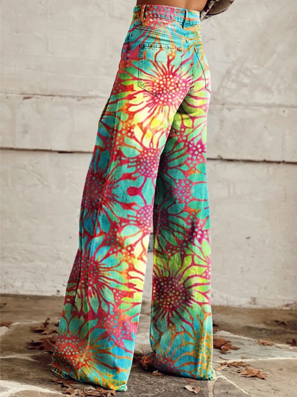 Women's Vintage Print Casual Wide Leg Pants
