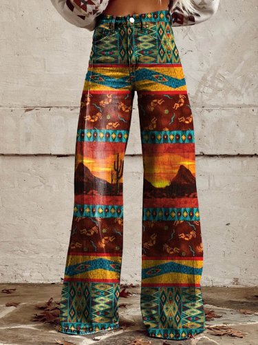 Women's Color Aztecs Casual Wide Leg Pants
