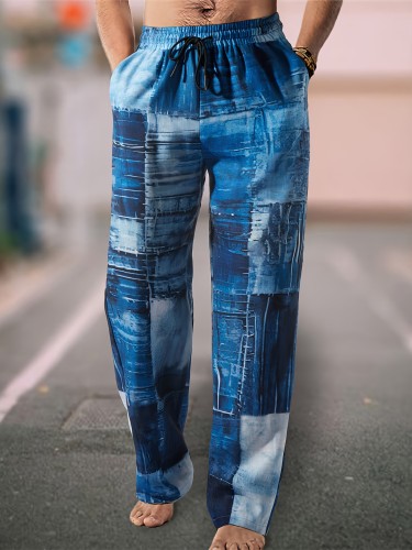 Men's Plaid Pattern Print Regular Fit Trousers With Drawstring, Fashionable And Chic Design, Casual And Comfy Pants For Outdoors Wear