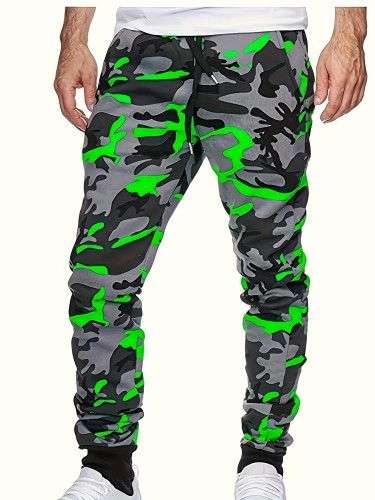 Men's Casual Camouflage Pattern Pants, Chic Stretch Sports Pants