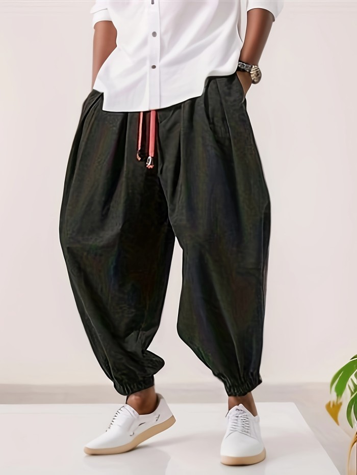 Cotton Men's Drawstring Wide Leg Harem Pants Beach Pant Casual Baggy Pants Yoga Trousers Streetwear Hiphop Rapper Style