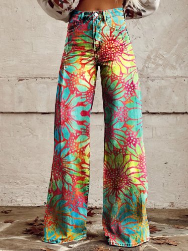 Women's Vintage Print Casual Wide Leg Pants