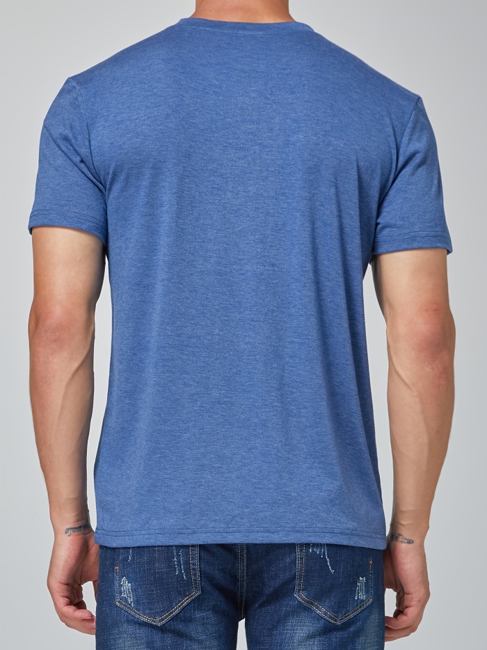 Solid Color Men's Basic Henley Tee With Chest Pocket, Casual Slim Short Sleeve Henley T-Shirt With Button