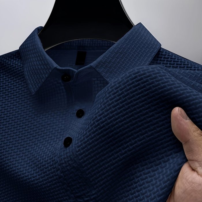 Mesh Comfy Men's Stretch Solid Short Sleeve Lapel Golf Shirt, Summer Outdoor, Gift For Men