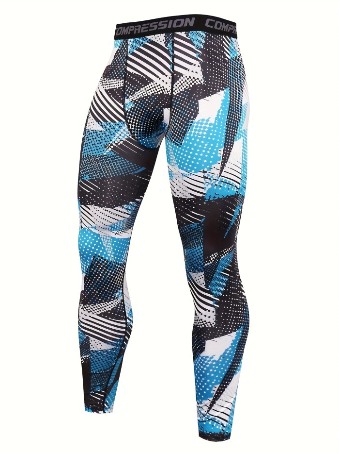 Men's Stretch Tight Long Compression Pants, Activewear, Letter Waistband Lightweight Quick Dry Athletic Leggings For Gym Fitness Workout