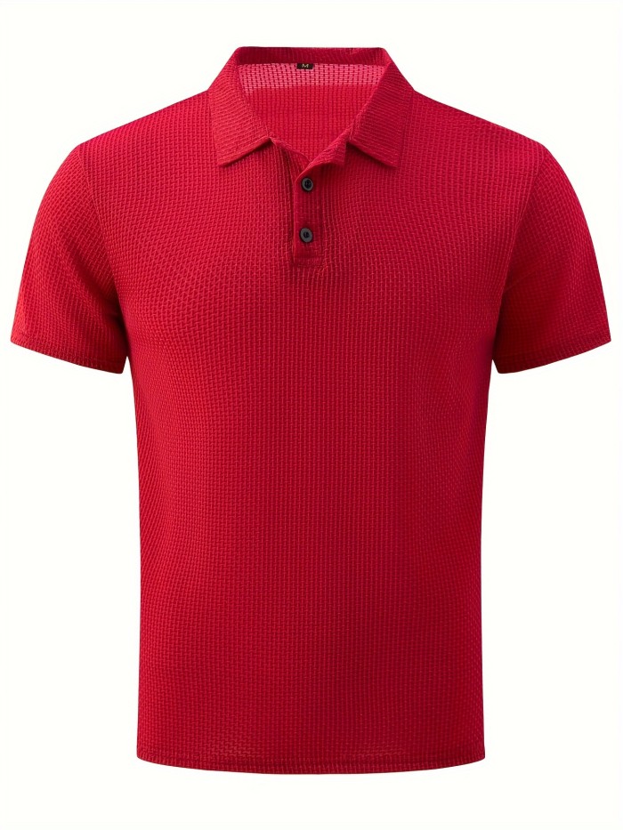 Mesh Comfy Men's Stretch Solid Short Sleeve Lapel Golf Shirt, Summer Outdoor, Gift For Men