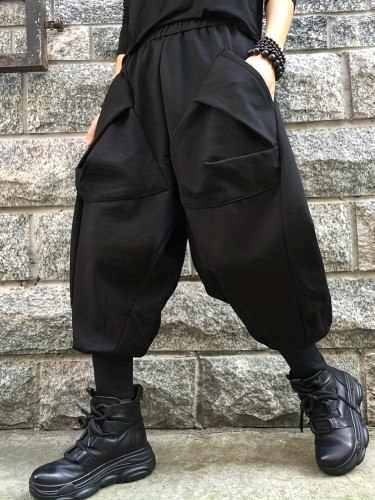 Men's Casual Tapered Baggy Pants, Chic Street Style Harem Pants