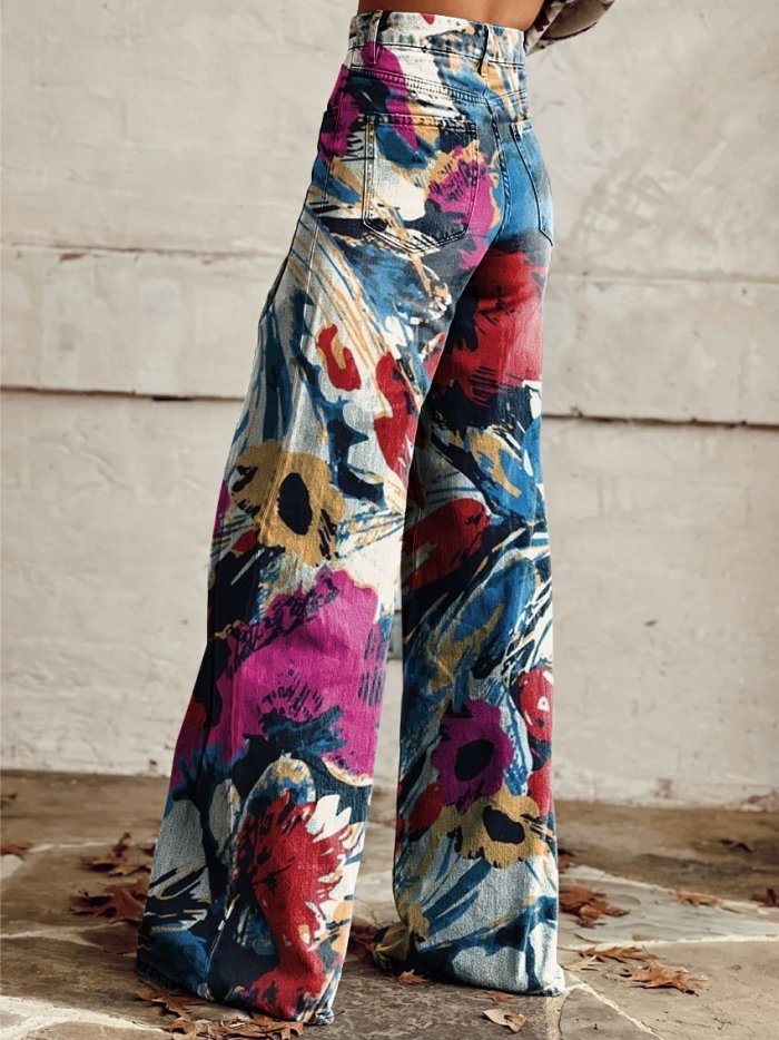 Women's Vintage Print Casual Wide Leg Pants