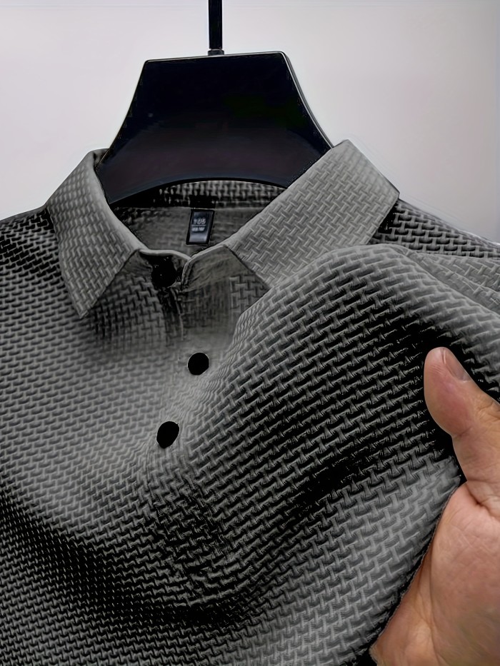Mesh Comfy Men's Stretch Solid Short Sleeve Lapel Golf Shirt, Summer Outdoor, Gift For Men
