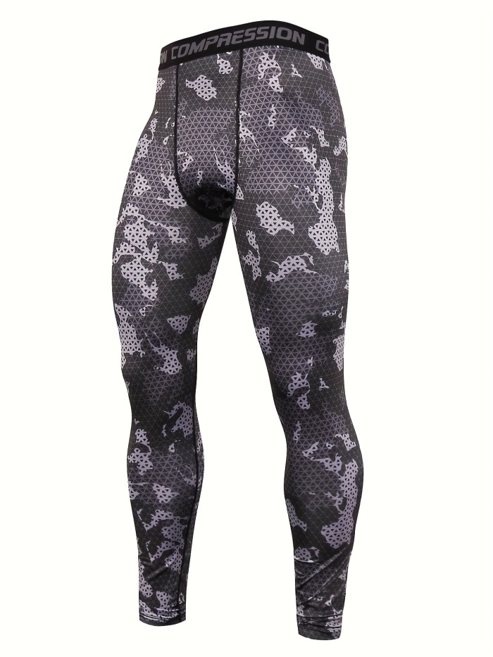 Men's Stretch Tight Long Compression Pants, Activewear, Letter Waistband Lightweight Quick Dry Athletic Leggings For Gym Fitness Workout